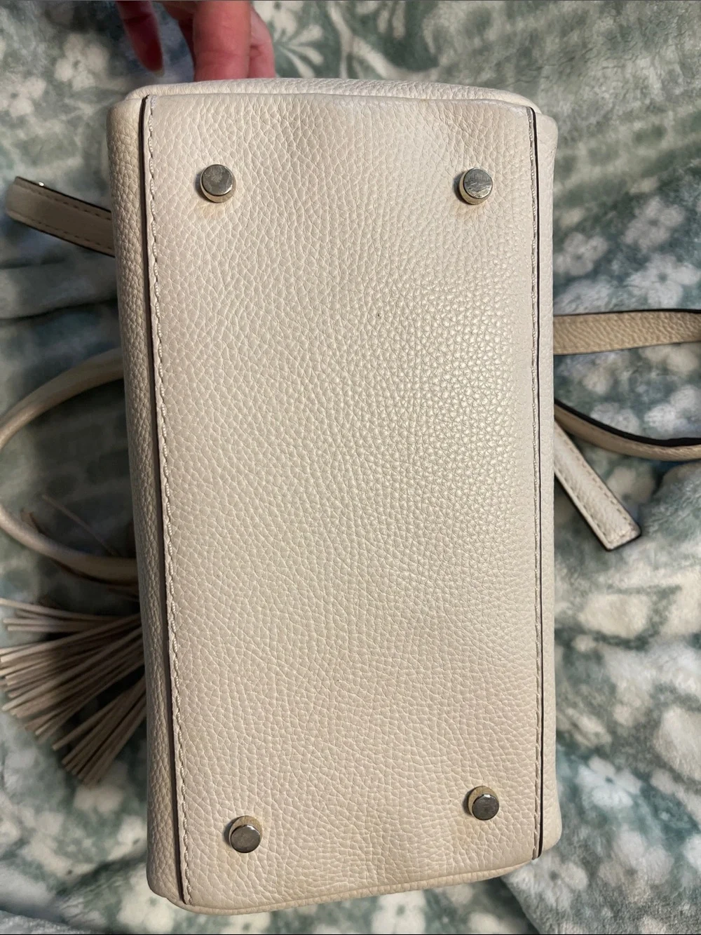 kate spade Pebbled Leather Satchel in Light Cream with Tassel